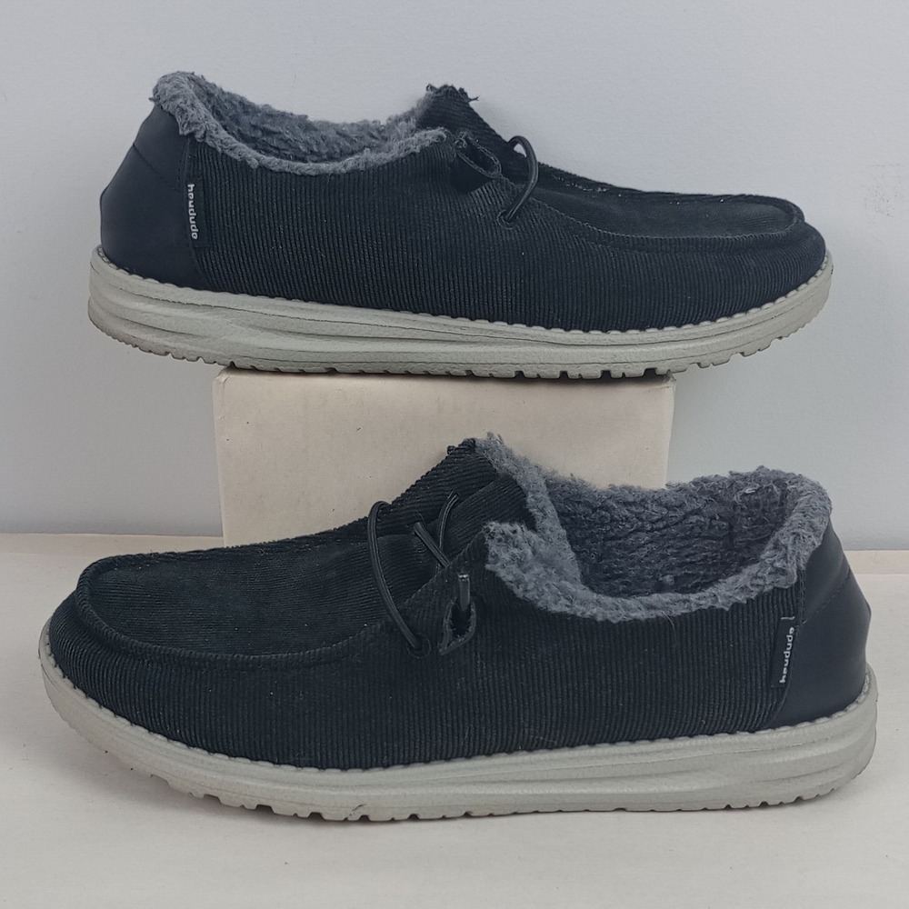 Hey Dude Womens 8 Black Corduroy Faux Fur Lined Slip On Loafer Shoes Wendy